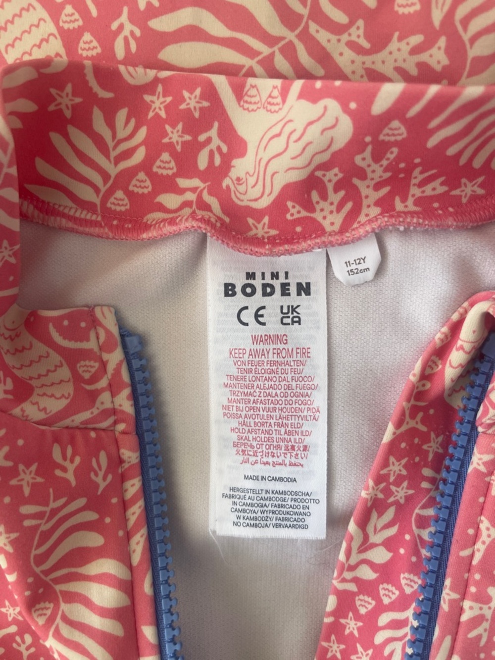Boden Pink Mermaid Short-Sleeve One-Piece Swimsuit with Blue Zip - Picture 2 of 12